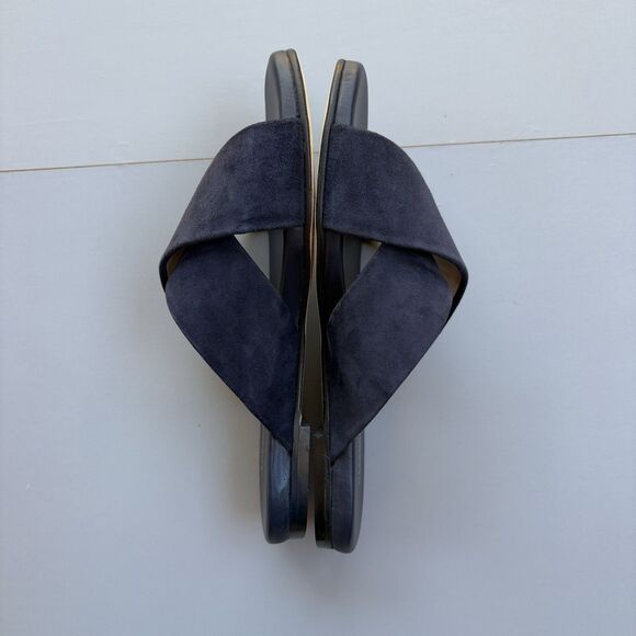 L'AGENCE Camila Slide Sandals Crossover 37 (US 7) Navy Blue Suede Leather Costal - Picture 6 of 9